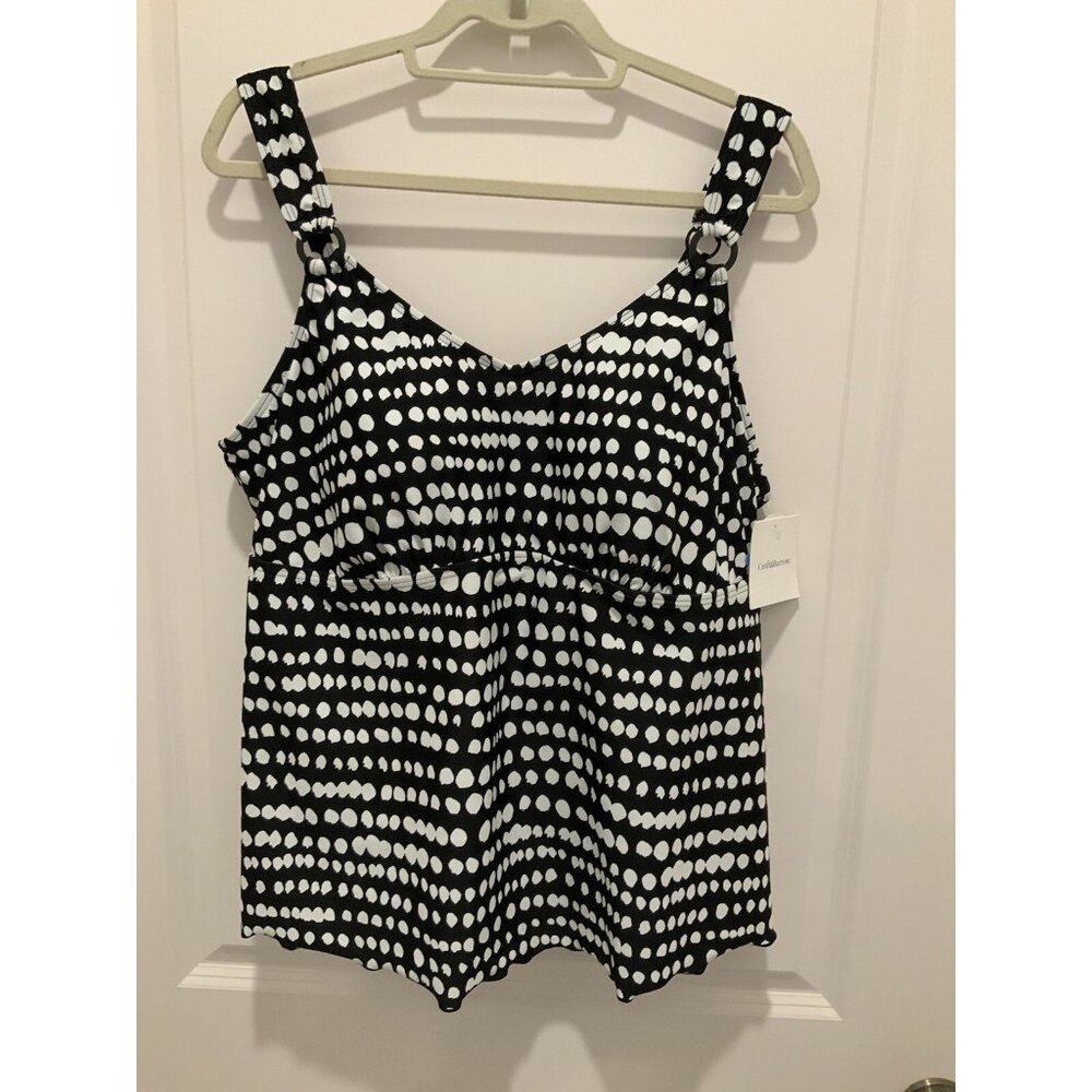 Croft & Barrow Tankini Top 20WD Women's Bust Enhancer Flare Black White NWT
